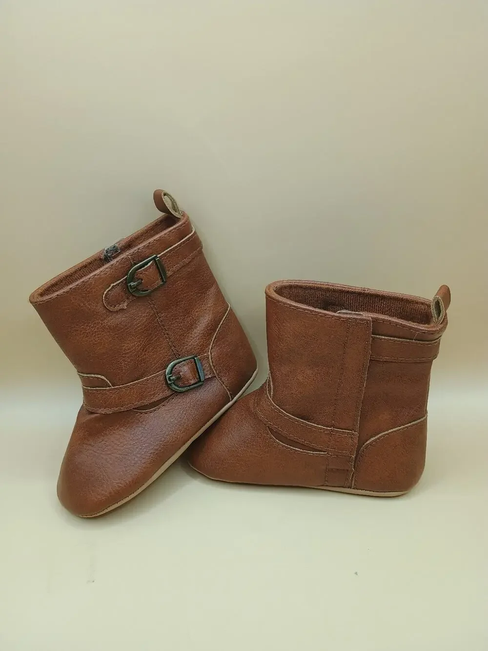 Leather Faux Baby Girl Booties Brown Boots 18-24 Pull On Hook & Latch Old Navy